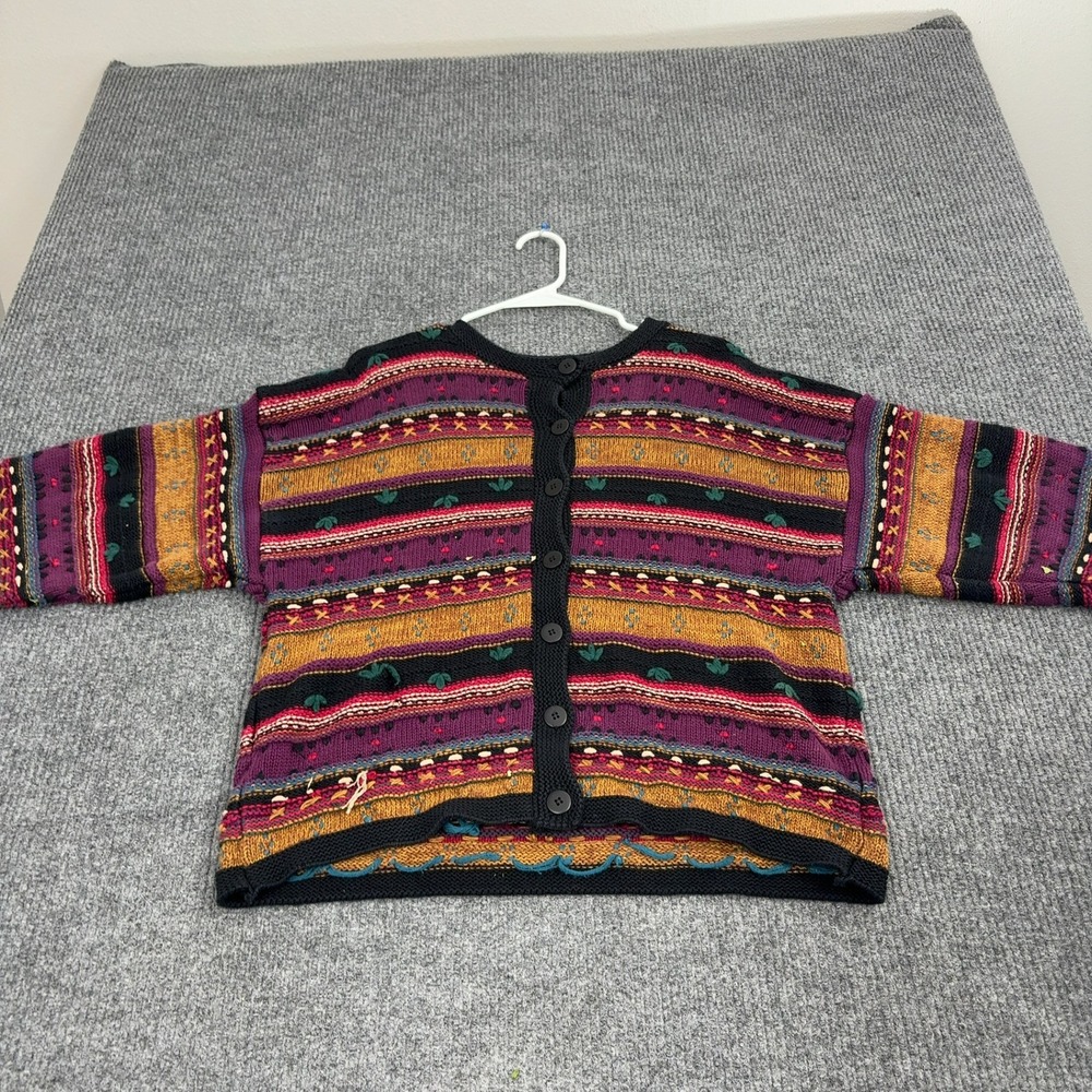 Vintage Le Moda Cardigan Womens‎ L Multicolor Ramie Cotton Fair Isle Knit Retro
